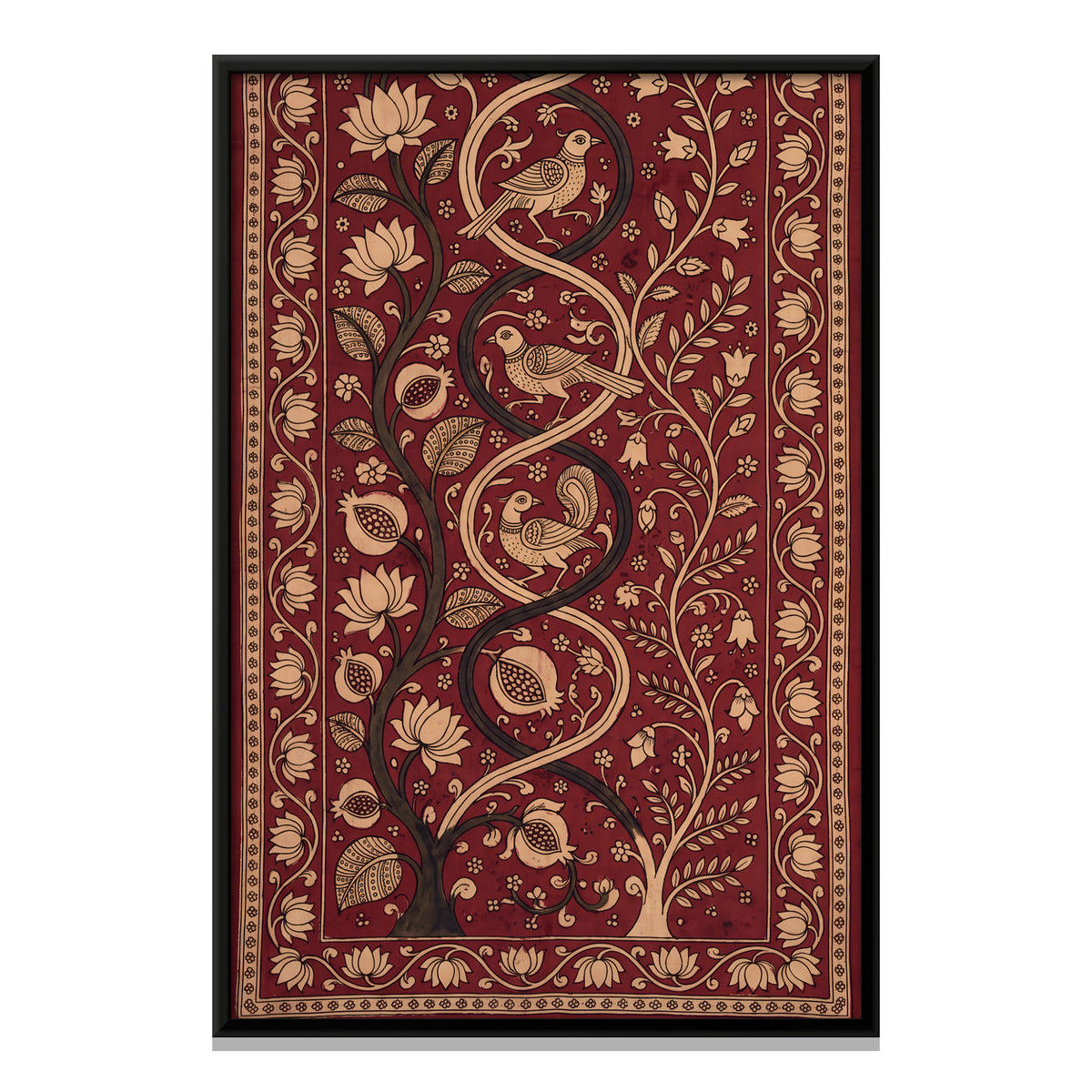 Flowering Vine with Birds - framed canvas print, front view