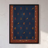 Birds, Paisley, and Lotus Motifs on Indigo