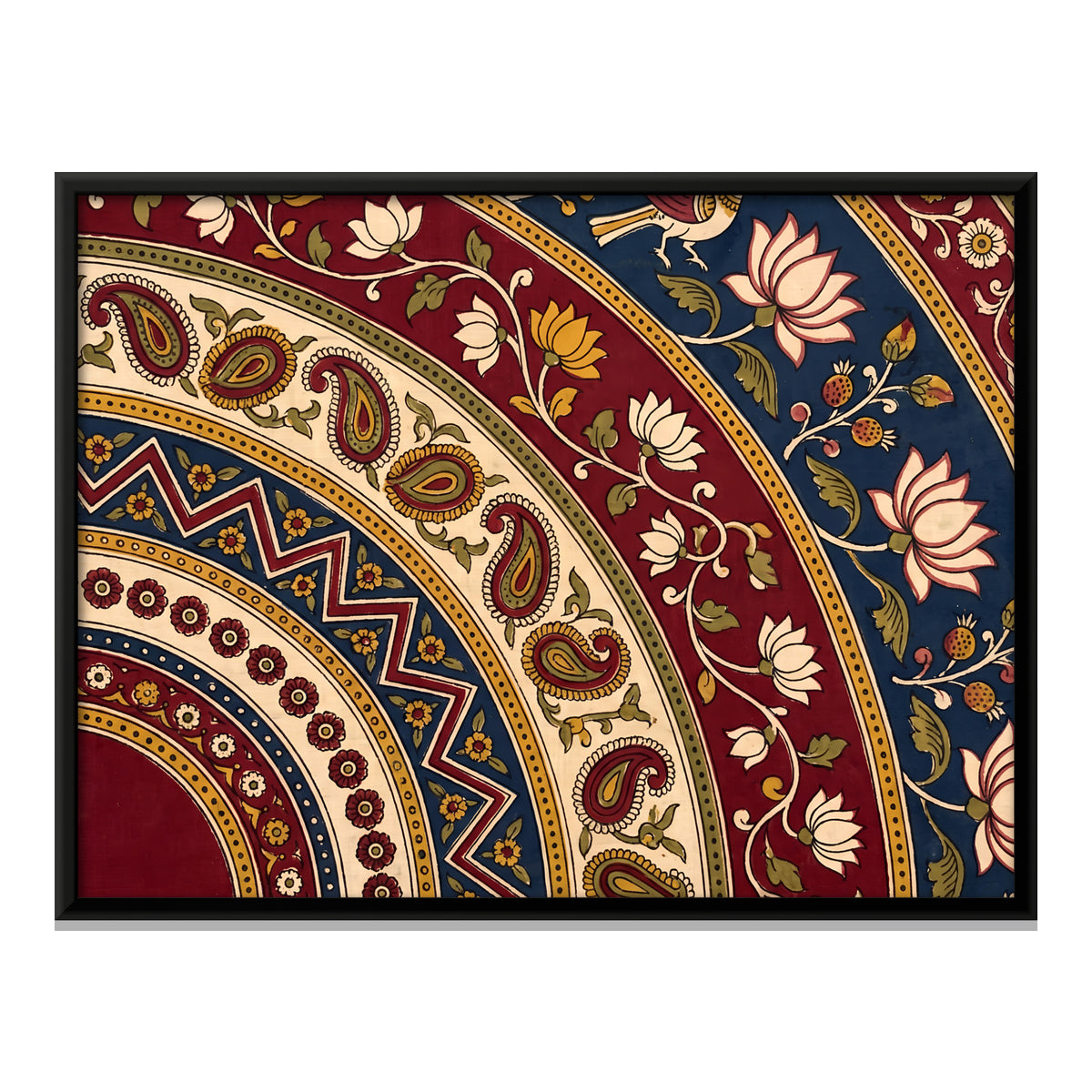 Paisley and Lotus Arcs - framed canvas print, front view