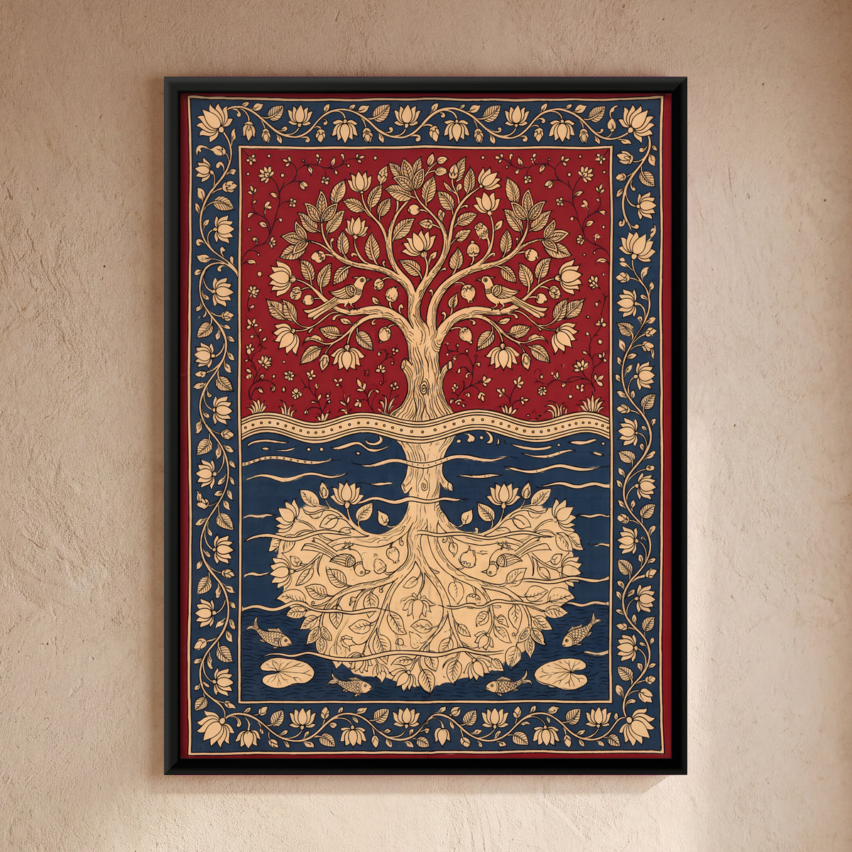 Tree of Life with Roots - framed canvas art hung on a wall