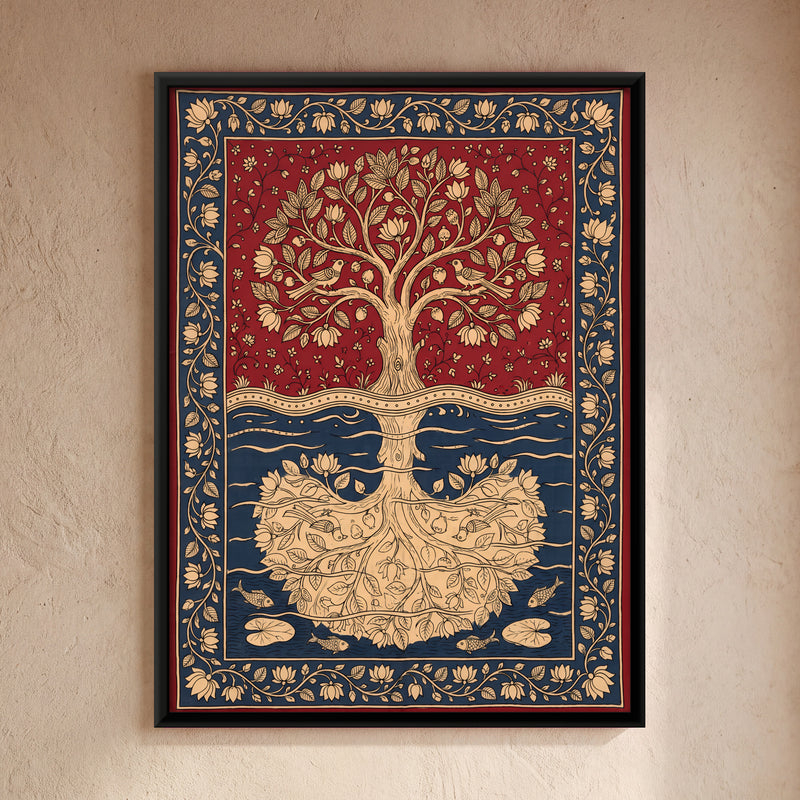 Tree of Life with Roots - framed canvas art hung on a wall
