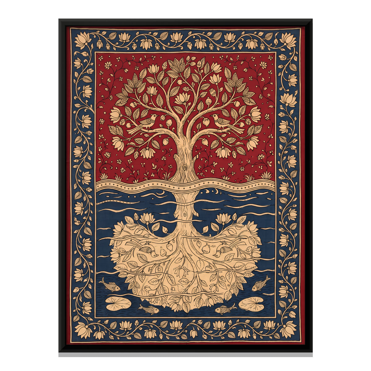 Tree of Life with Roots - framed canvas print, front view