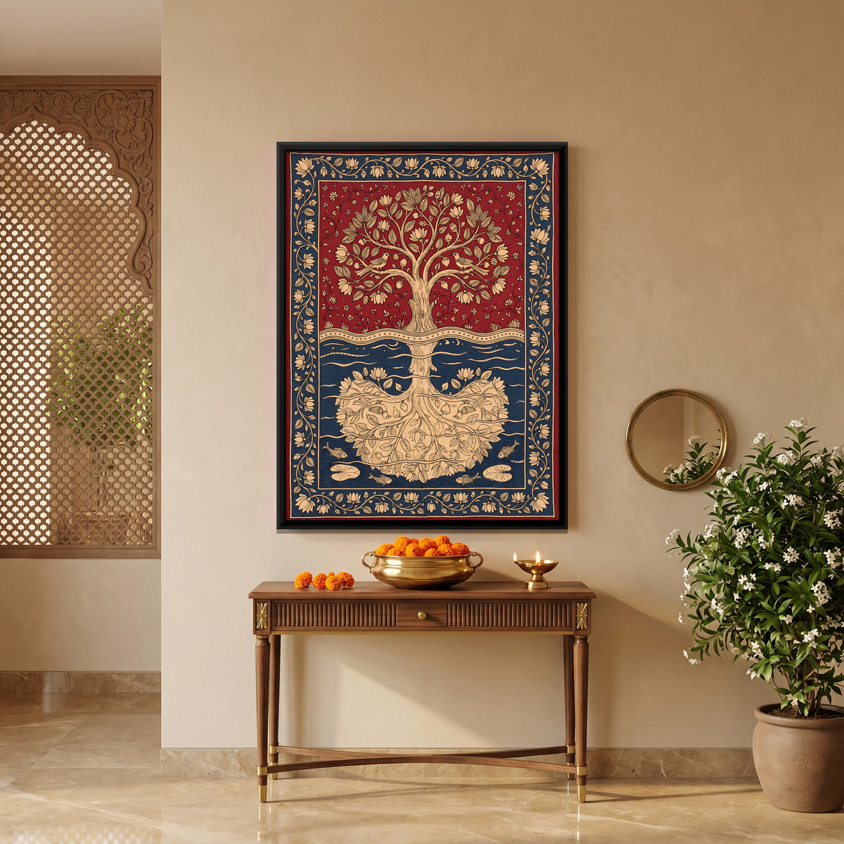 Tree of Life with Roots - canvas art shown in a second room setting