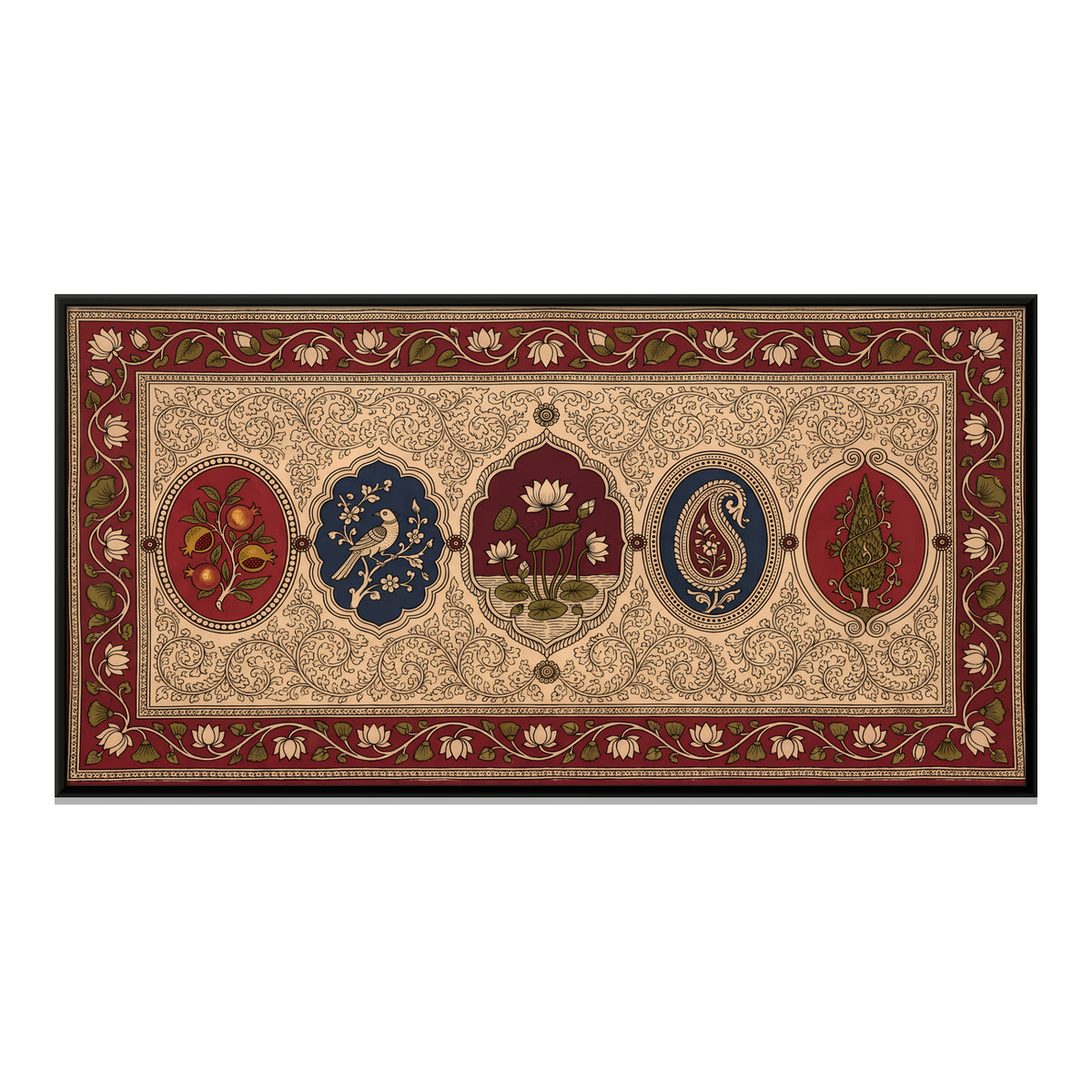 Row of Floral Medallions - framed canvas print, front view