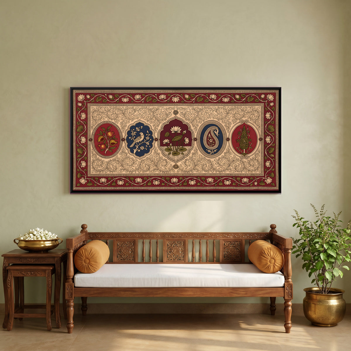 Row of Floral Medallions - canvas art shown in a second room setting