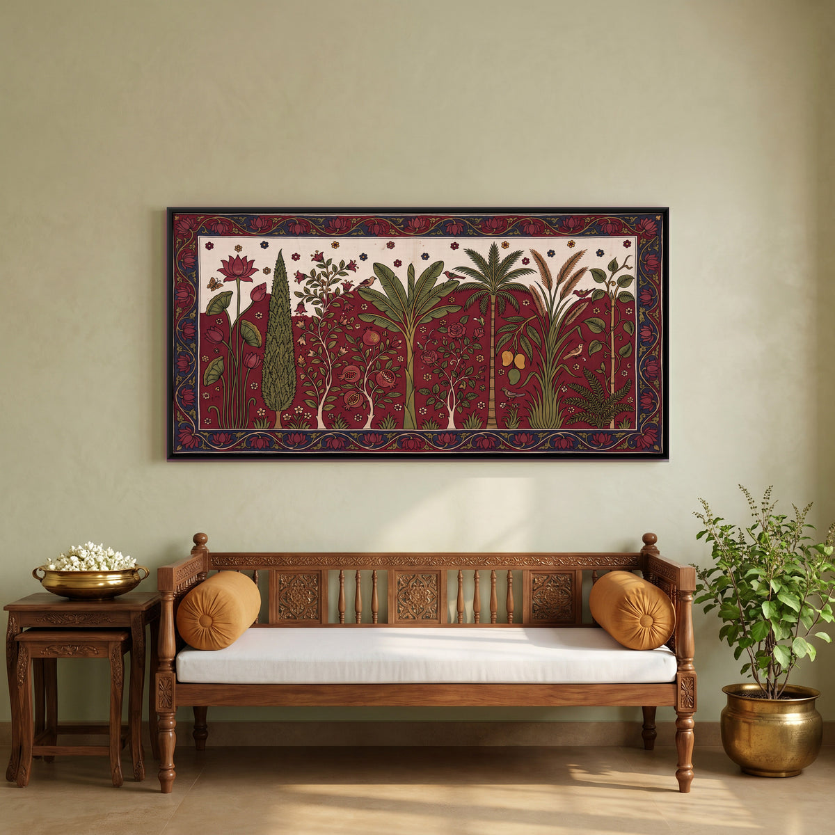 Garden of Trees and Birds - canvas art shown in a styled room