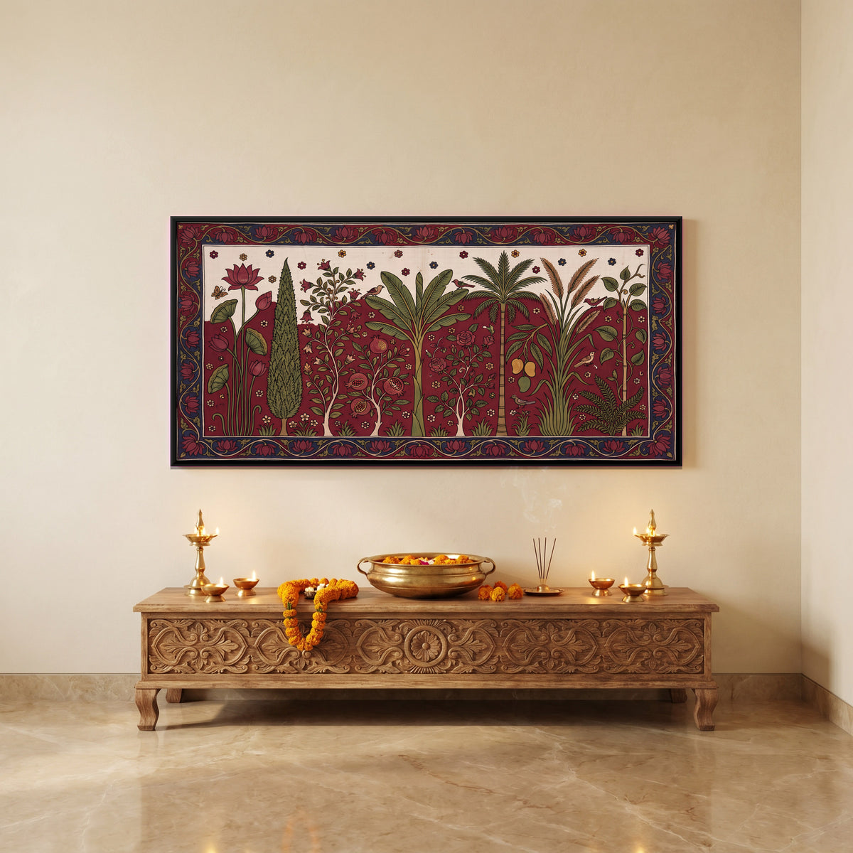 Garden of Trees and Birds - canvas art shown in a second room setting