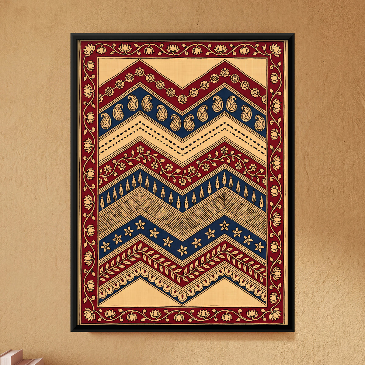 Chevron Bands with Paisley - framed canvas art hung on a wall