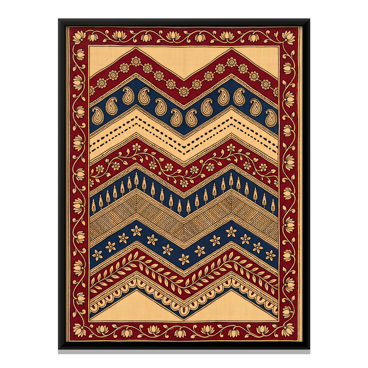 Chevron Bands with Paisley - framed canvas print, front view