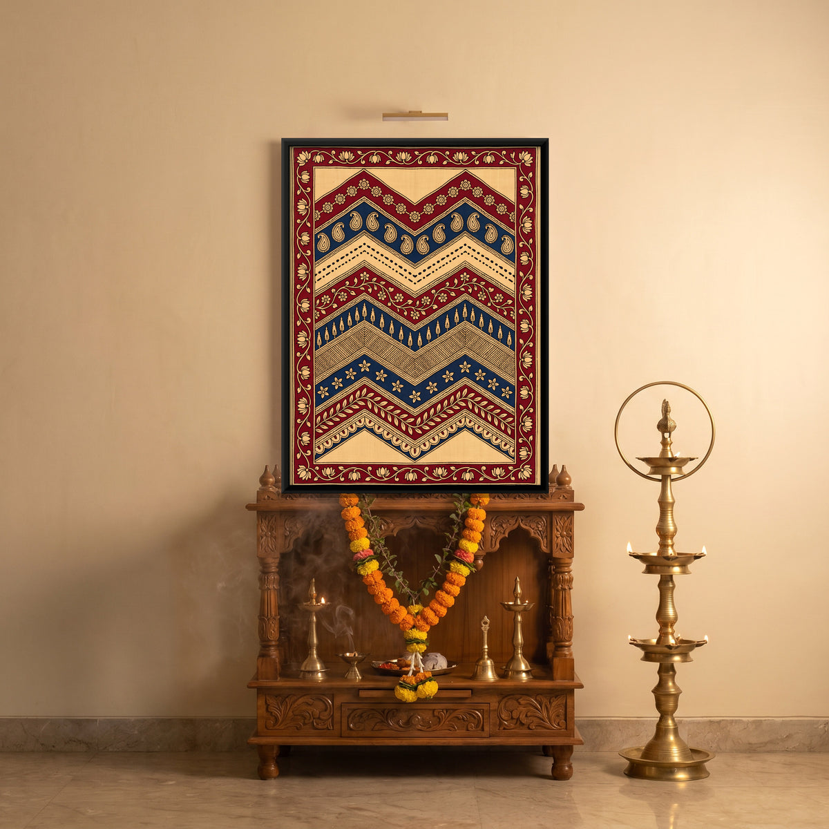 Chevron Bands with Paisley - canvas art shown in a styled room