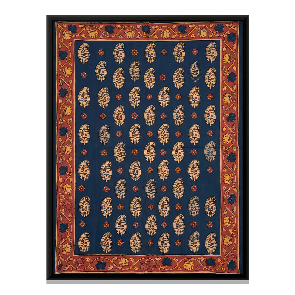 Paisley Pattern on Indigo - framed canvas print, front view