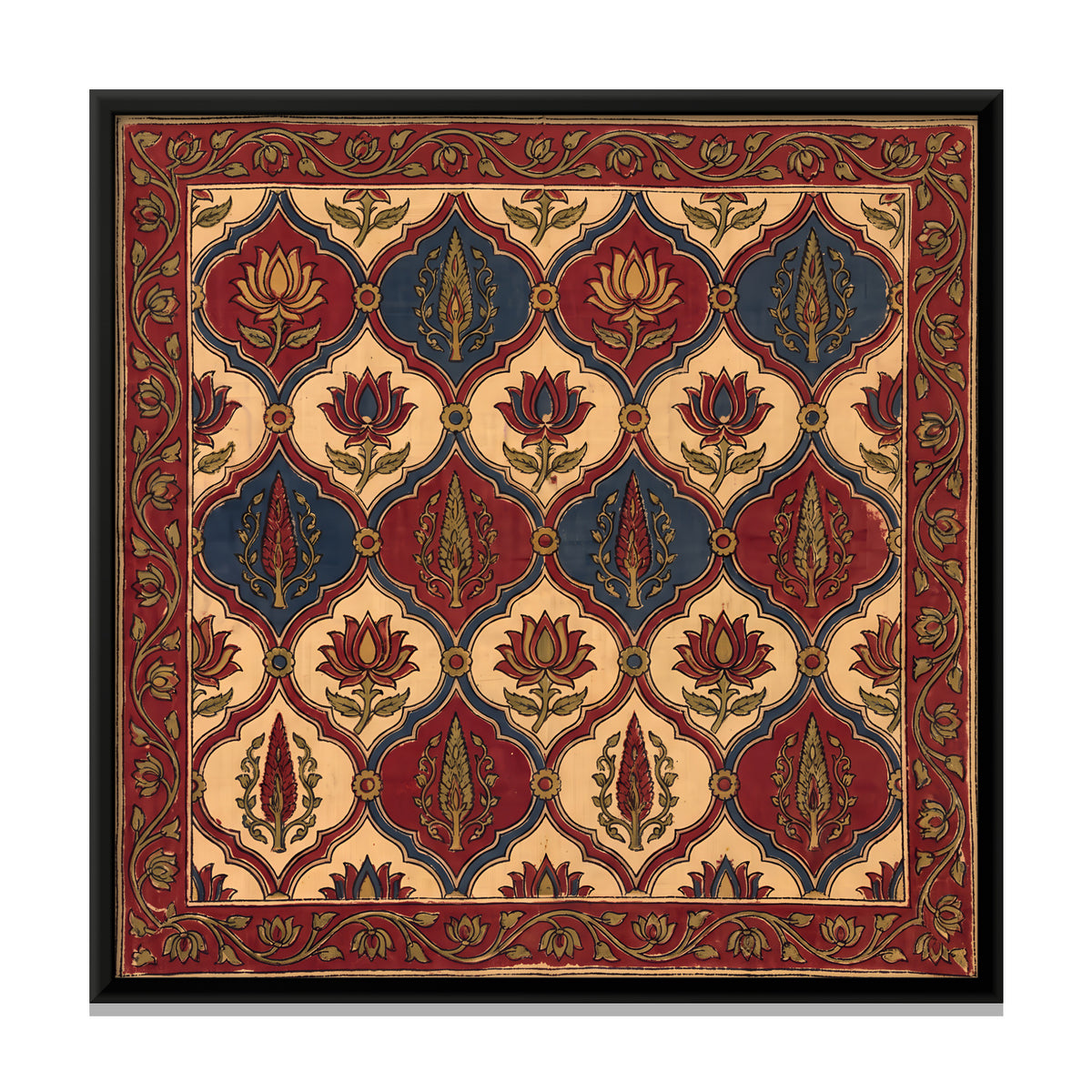 Lotus and Leaf Lattice - framed canvas print, front view