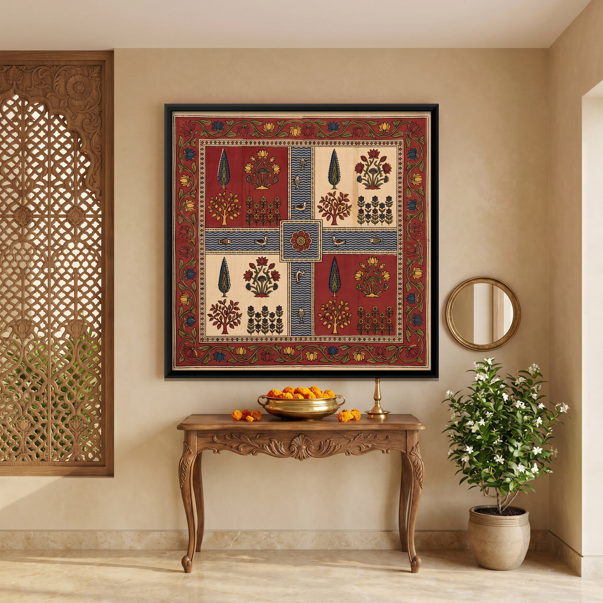 Charbagh Garden Plan - canvas art shown in a second room setting