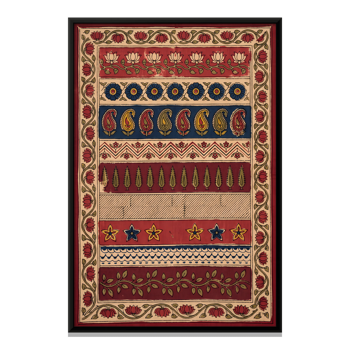 Bands of Lotus and Paisley - framed canvas print, front view