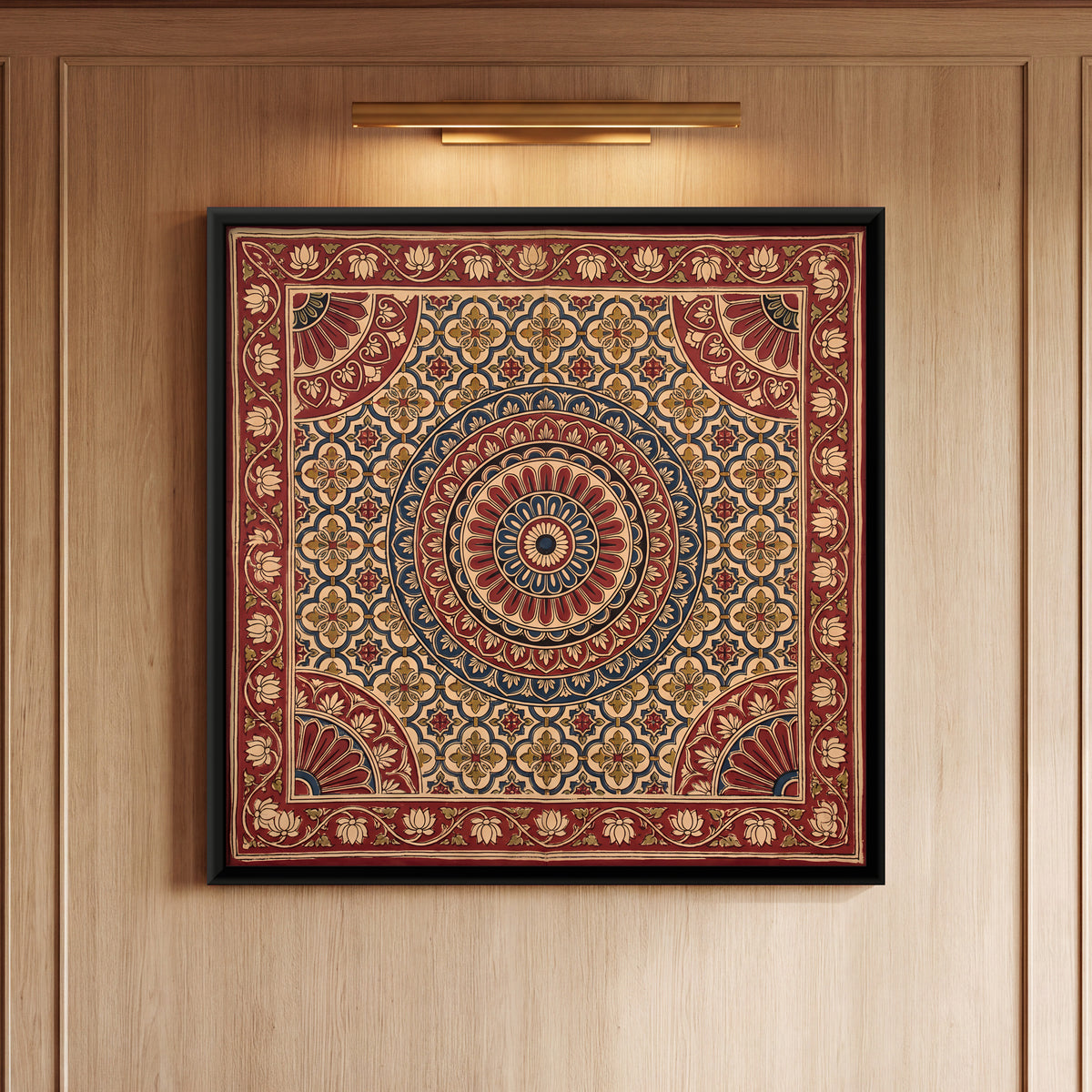 Central Medallion with Fanned Corners - framed canvas art hung on a wall