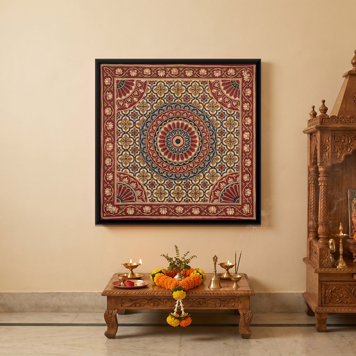 Central Medallion with Fanned Corners - canvas art shown in a styled room