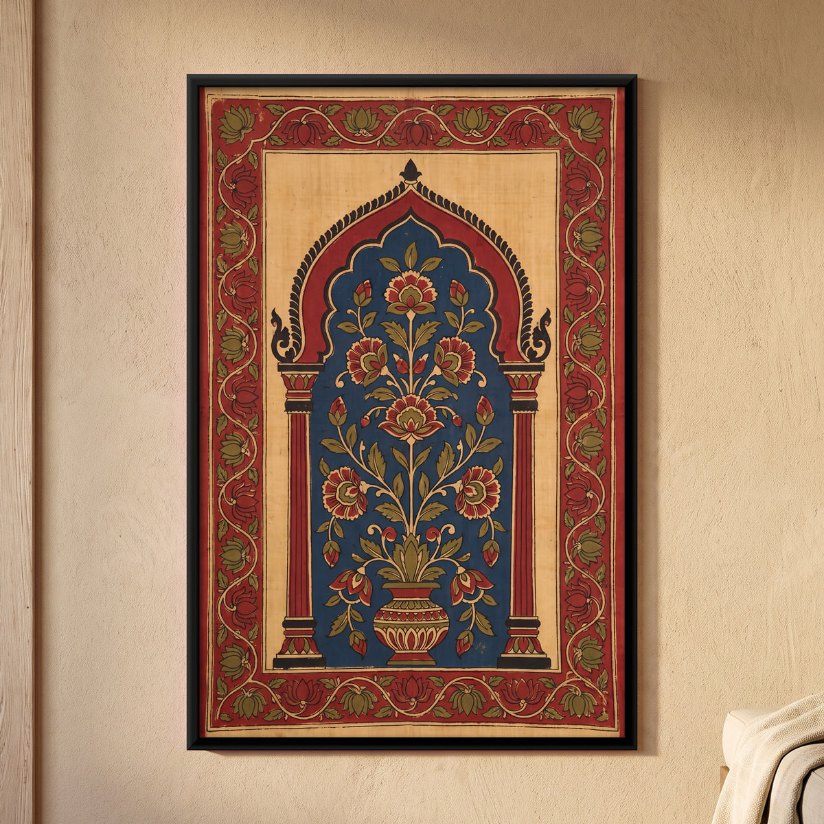 Flowering Kalash in an Arch - framed canvas art hung on a wall