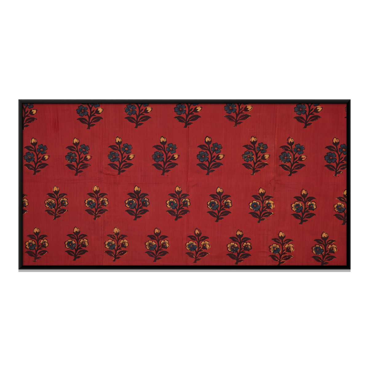 Floral Sprigs on Red - framed canvas print, front view