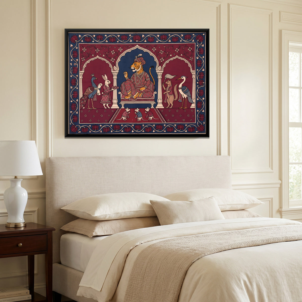 Tiger King's Durbar - canvas art shown in a styled room
