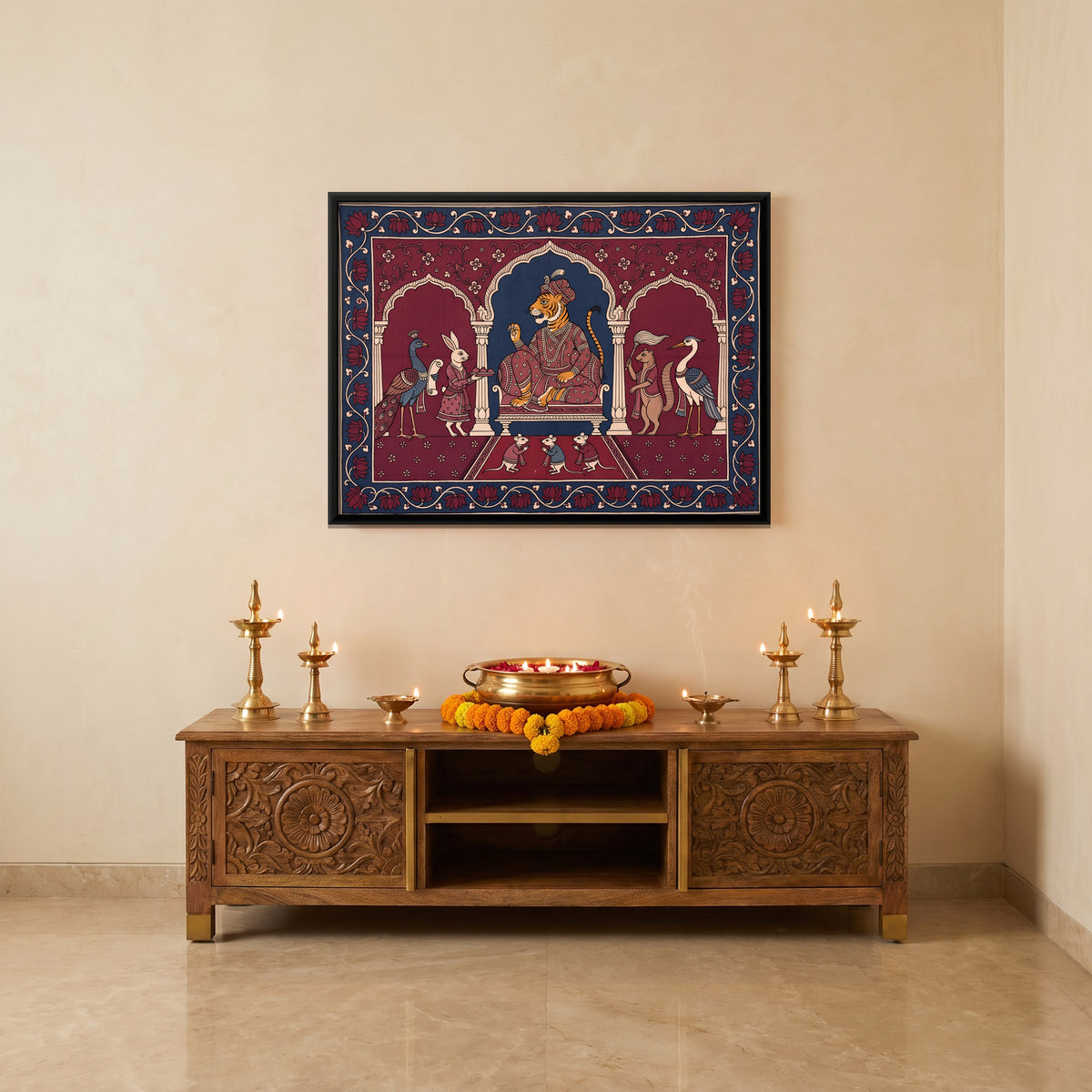 Tiger King's Durbar - canvas art shown in a second room setting