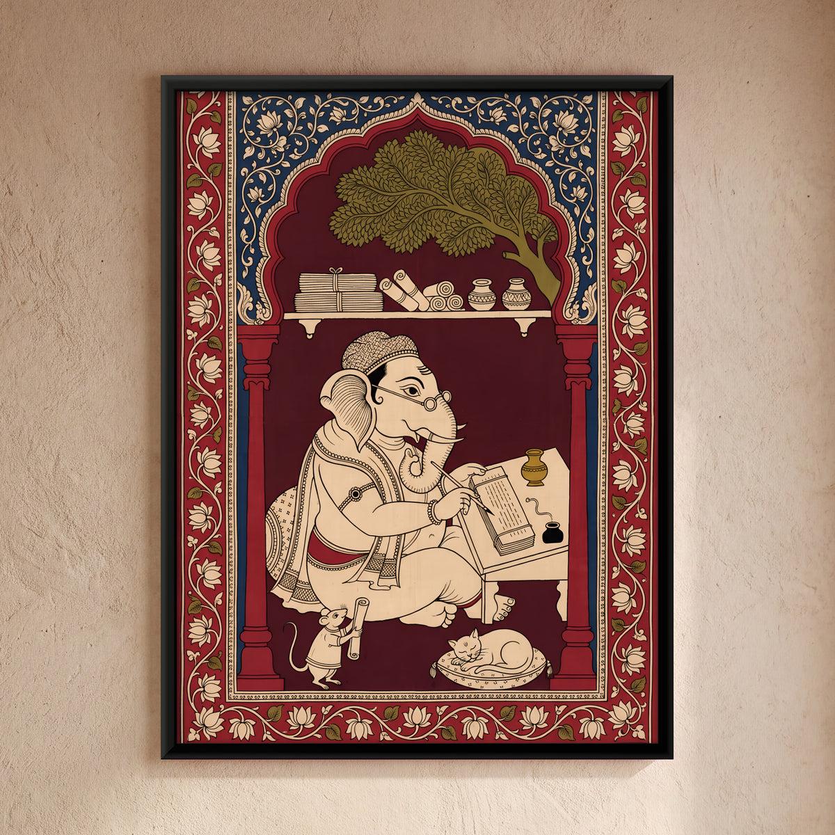 Ganesha the Scribe - framed canvas art hung on a wall