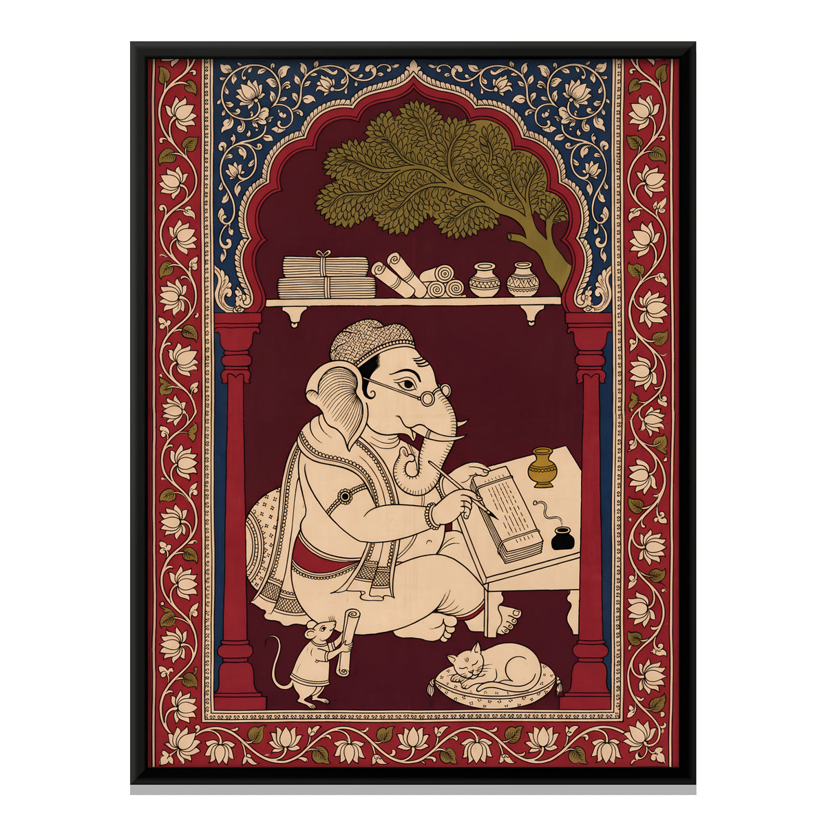 Ganesha the Scribe - framed canvas print, front view