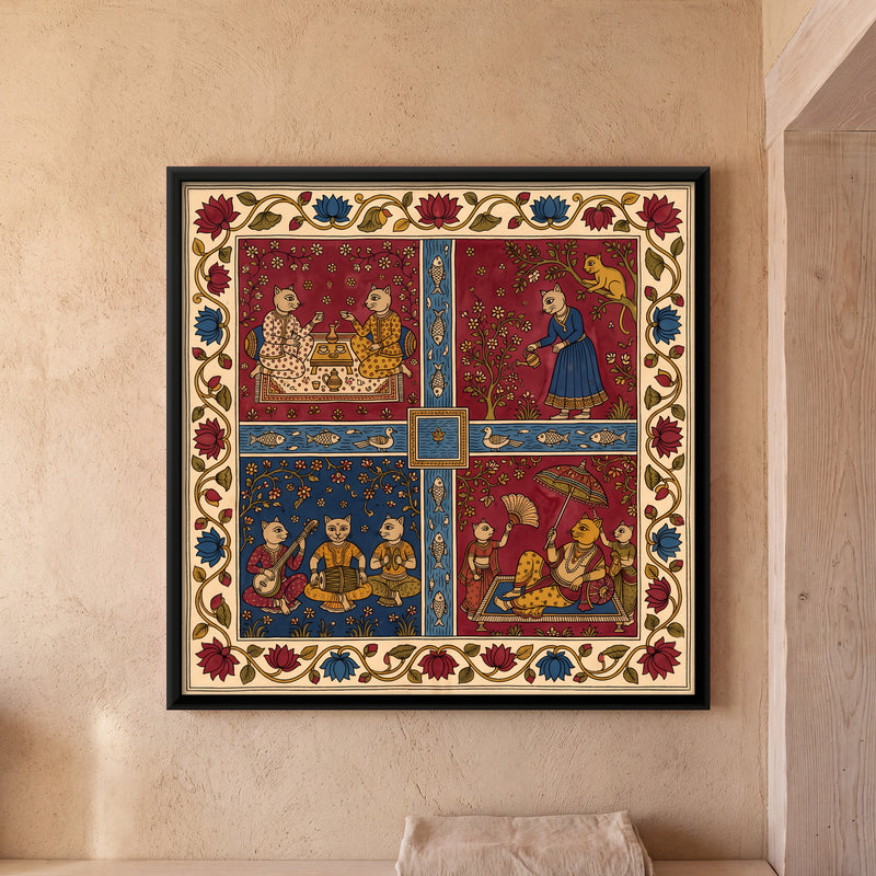 Cats at Leisure in a Garden - framed canvas art hung on a wall