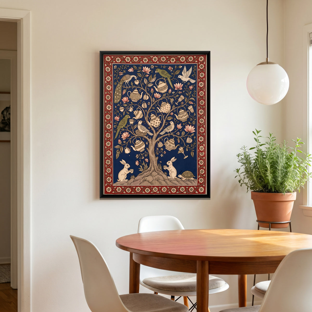 Teapot Tree of Life - canvas art shown in a styled room