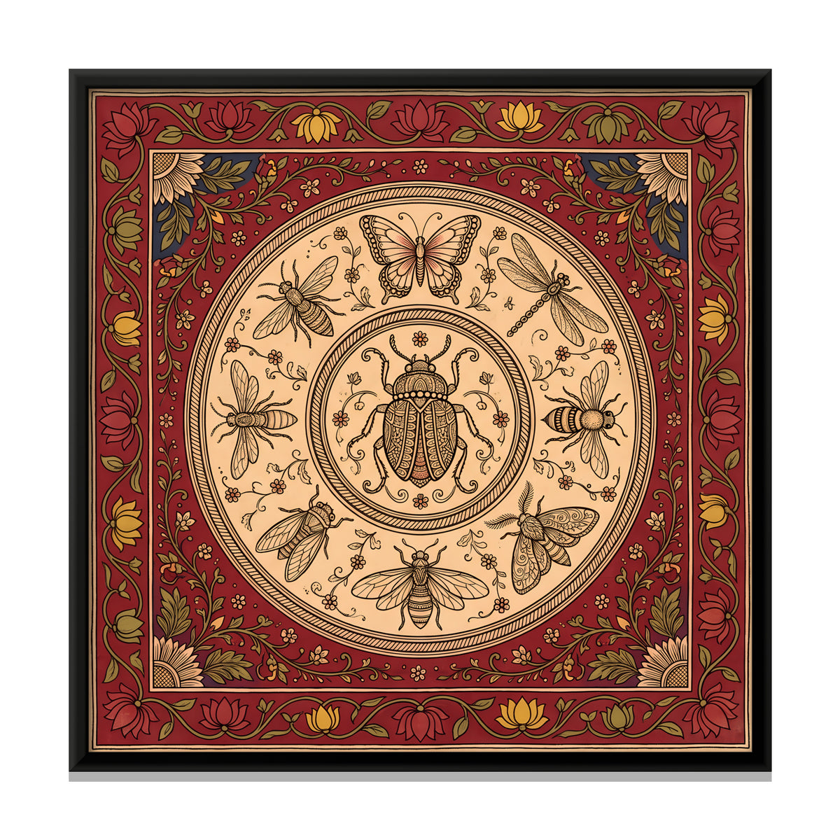 Beetle and Bees Medallion - framed canvas print, front view