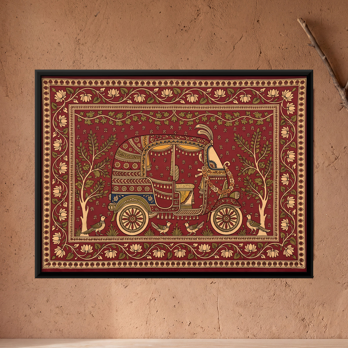 Auto Rickshaw - framed canvas art hung on a wall