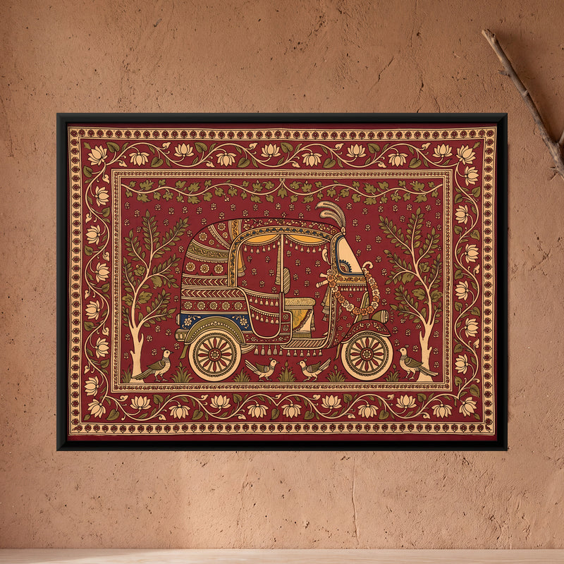 Auto Rickshaw - framed canvas art hung on a wall