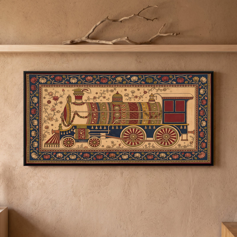 The Steam Locomotive - framed canvas art hung on a wall