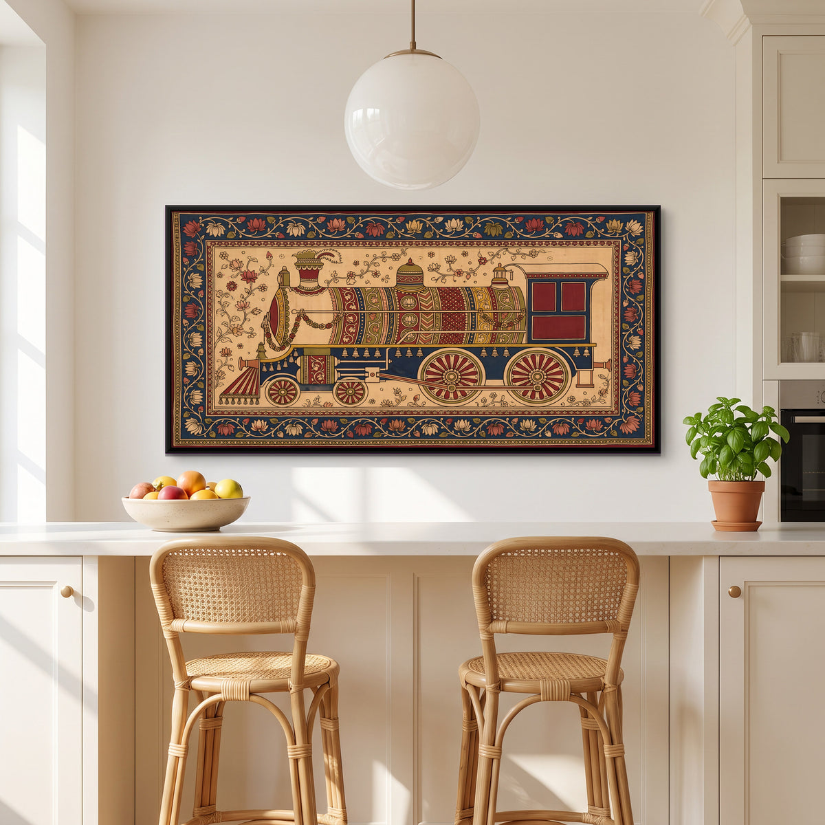 The Steam Locomotive - canvas art shown in a styled room