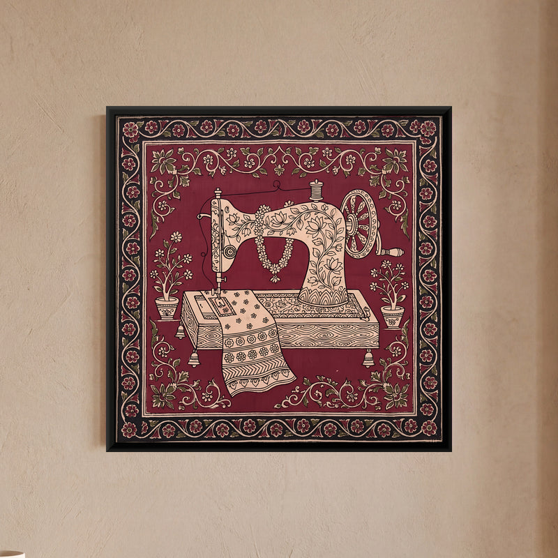 Hand-Cranked Sewing Machine - framed canvas art hung on a wall