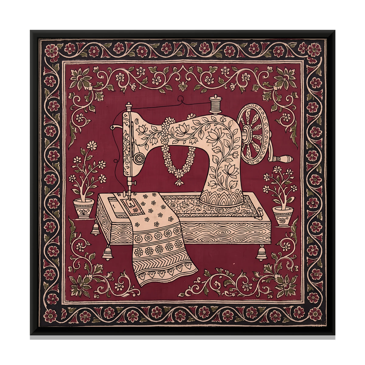 Hand-Cranked Sewing Machine - framed canvas print, front view