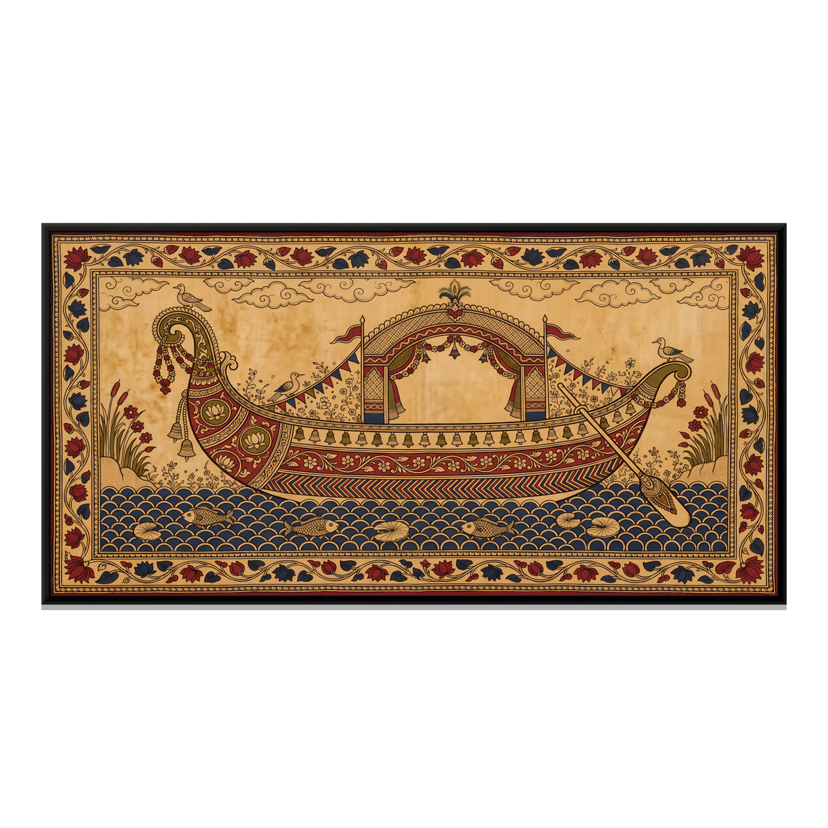 Canopied Pleasure Boat - framed canvas print, front view