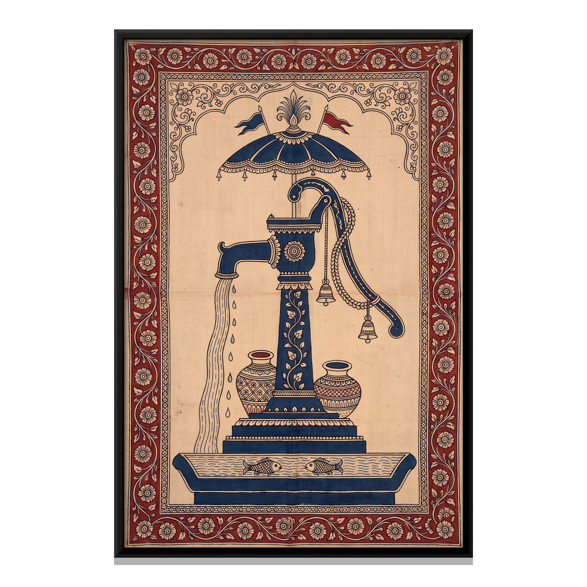 Hand Pump Under a Parasol - framed canvas print, front view