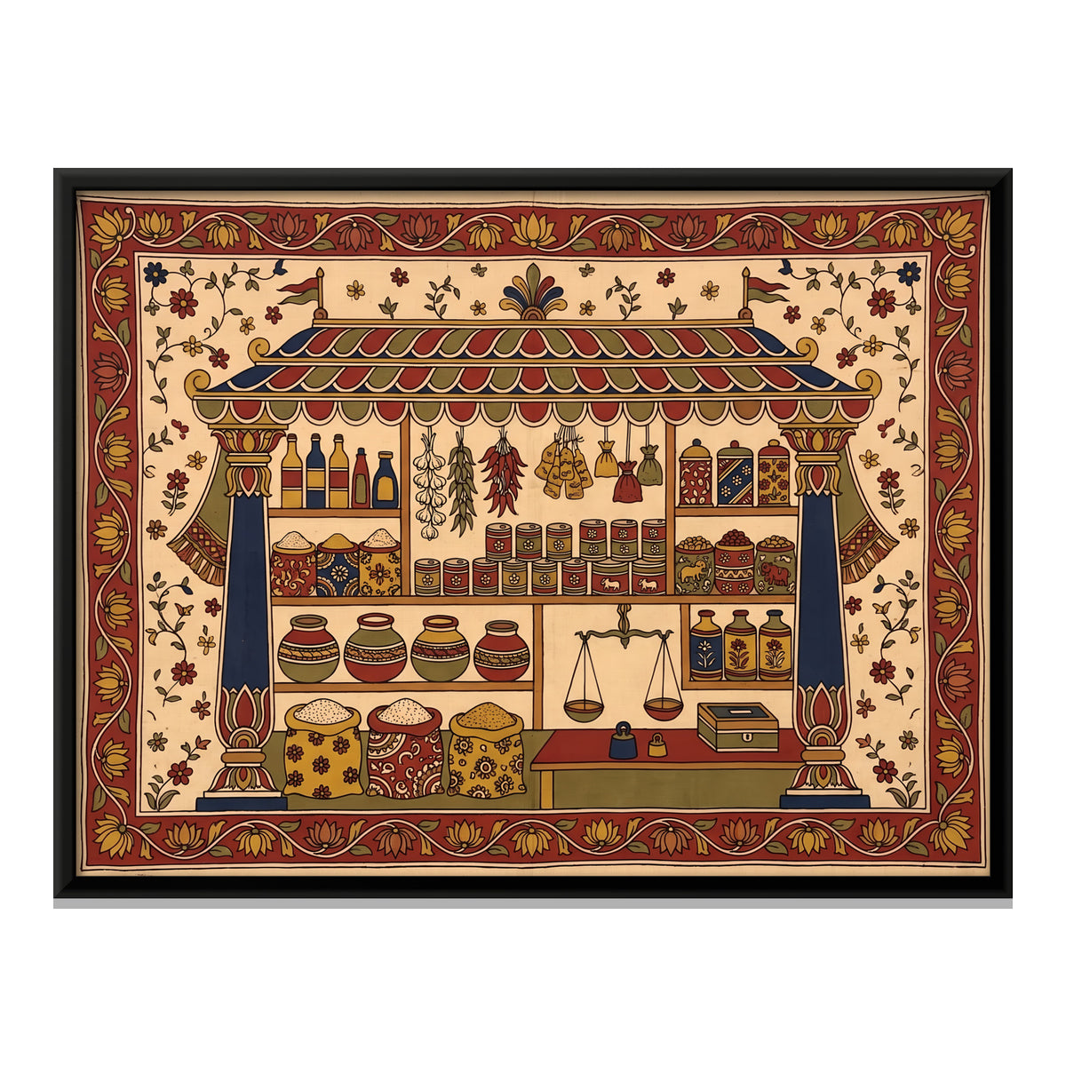 Kirana Shop - framed canvas print, front view