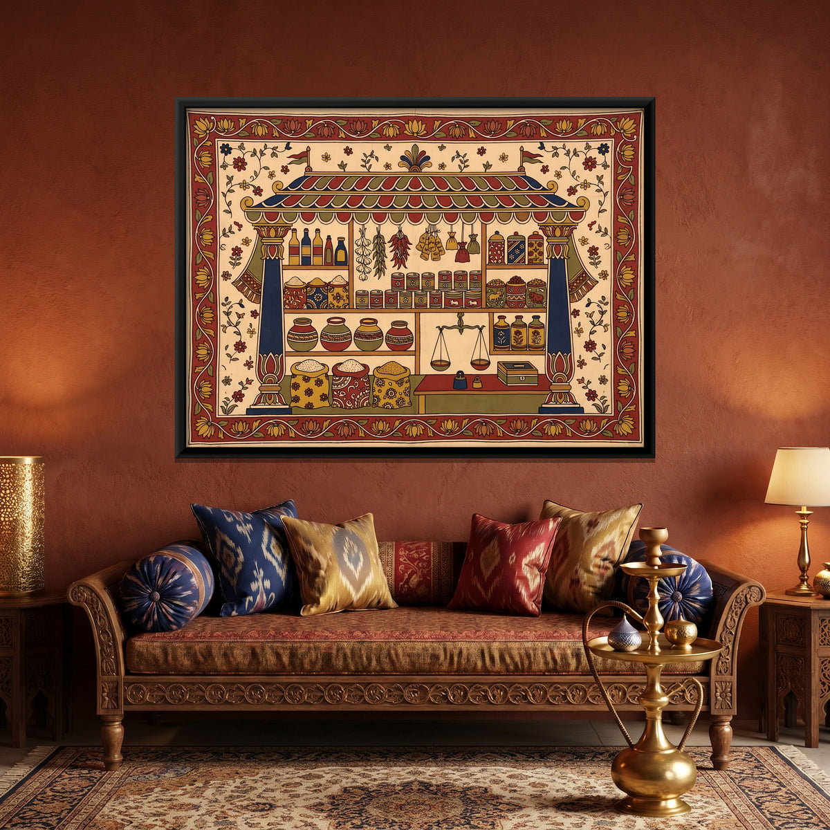 Kirana Shop - canvas art shown in a styled room
