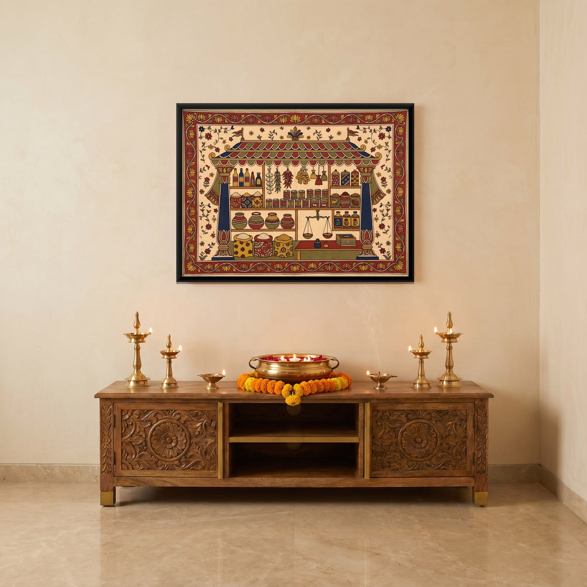 Kirana Shop - canvas art shown in a second room setting