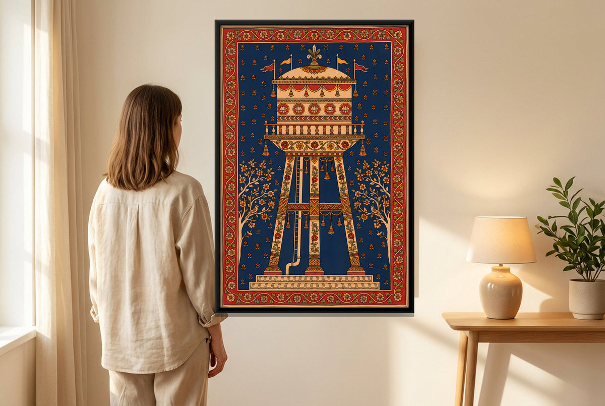 Overhead Water Tower - canvas art shown in a styled room