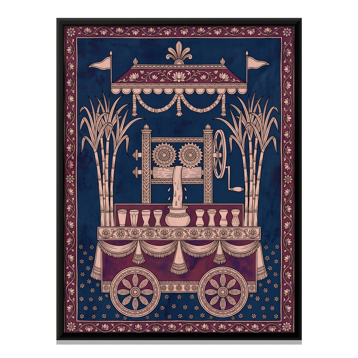 Sugarcane Juice Cart - framed canvas print, front view