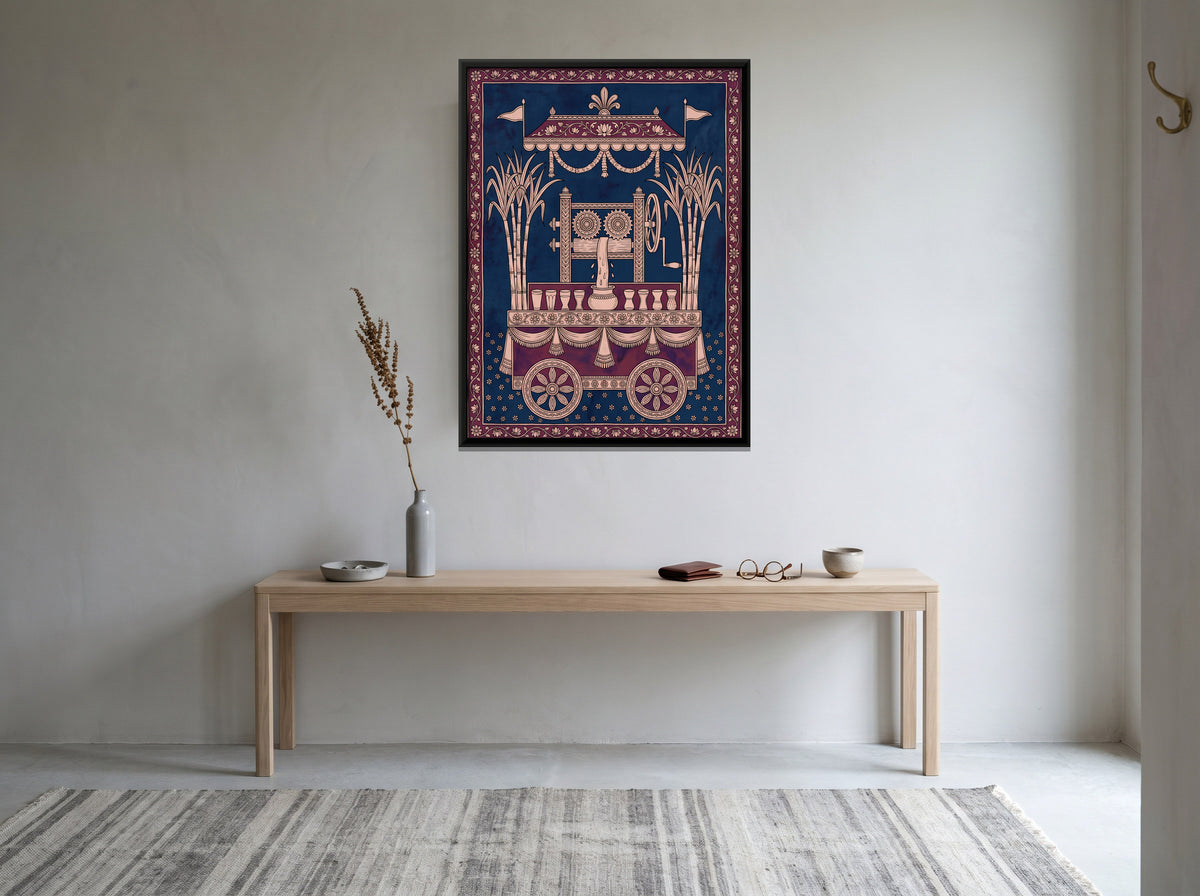 Sugarcane Juice Cart - canvas art shown in a styled room