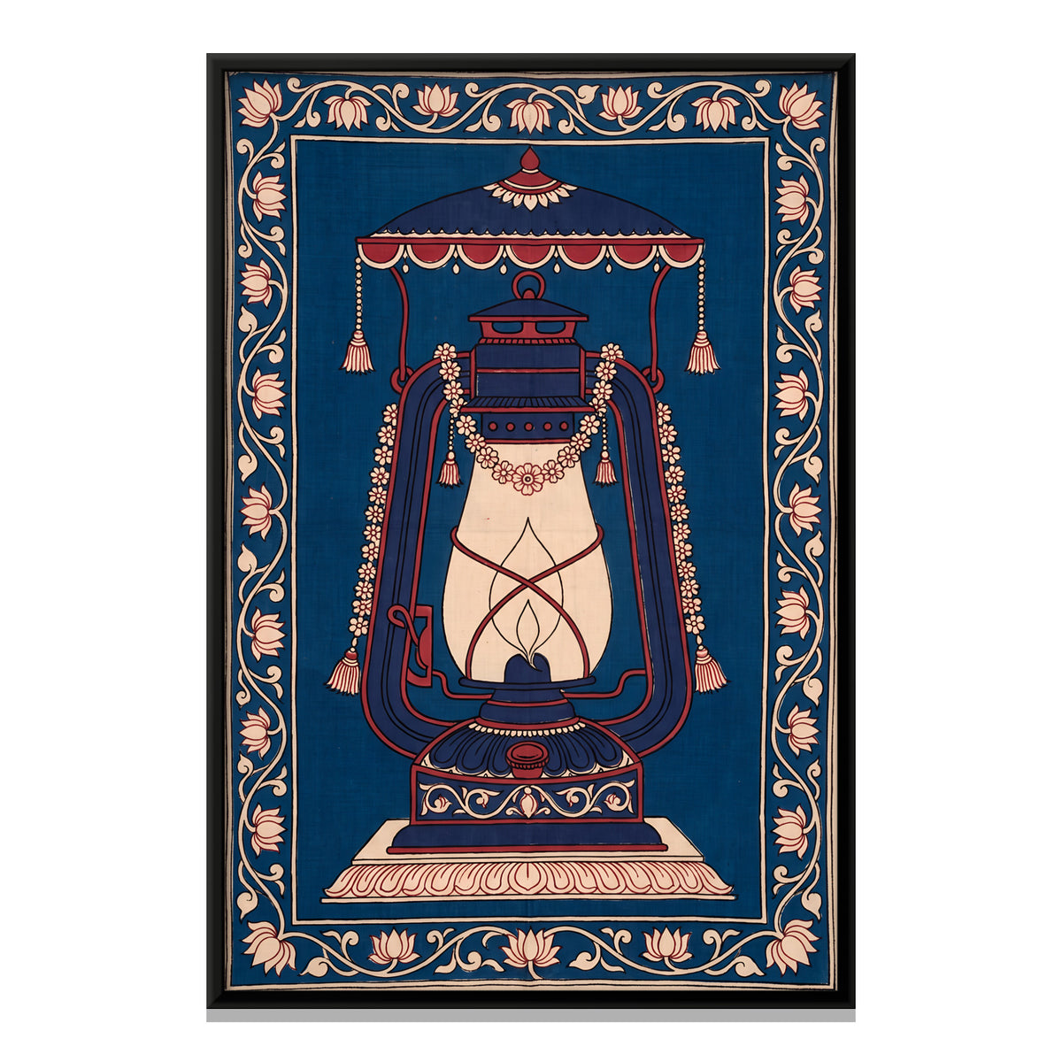 Garlanded Hurricane Lantern - framed canvas print, front view