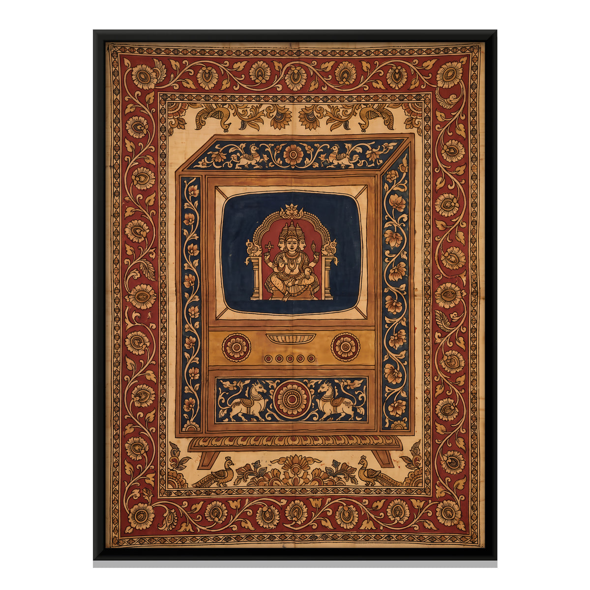 Deity on a Vintage Television - framed canvas print, front view
