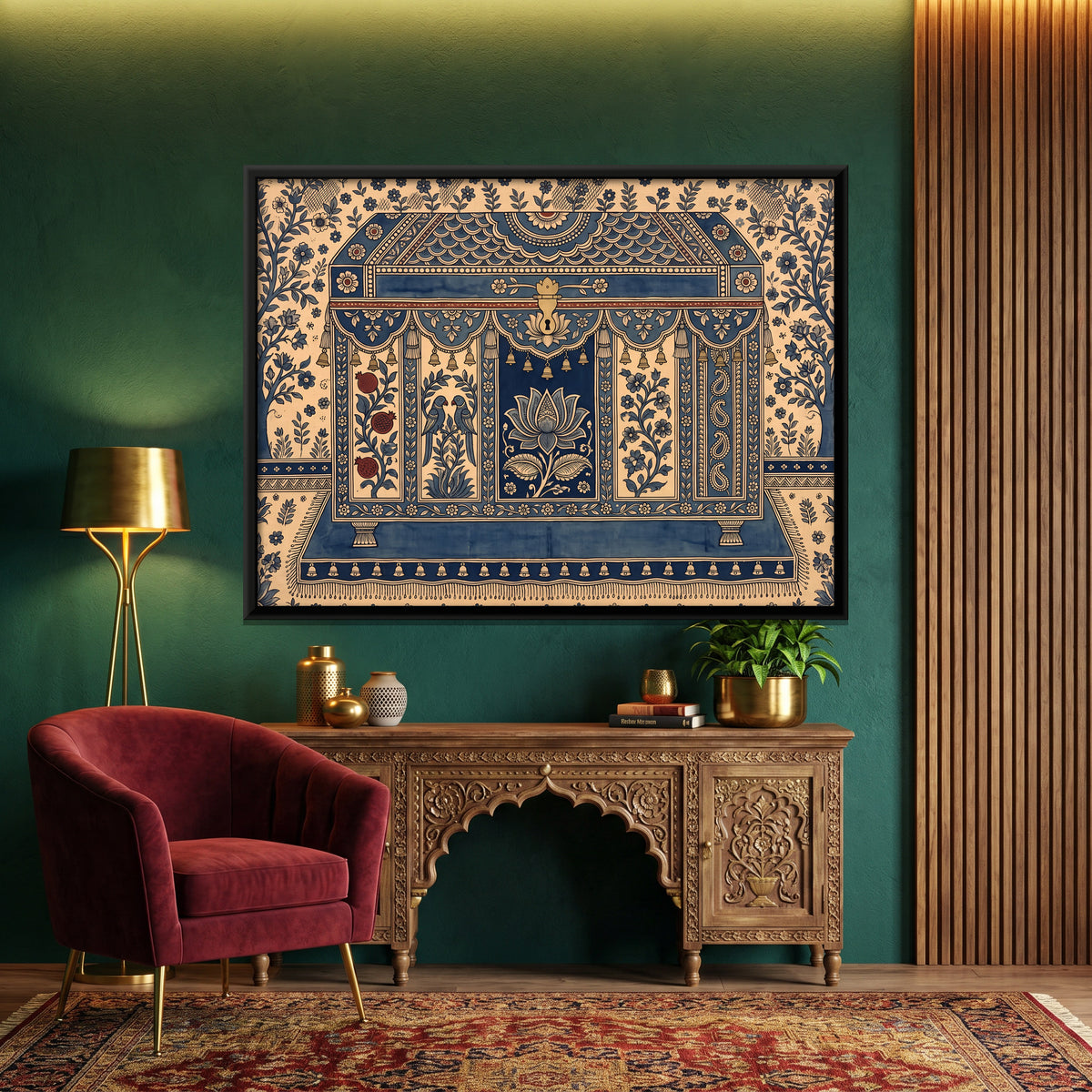 Painted Storage Chest - canvas art shown in a styled room