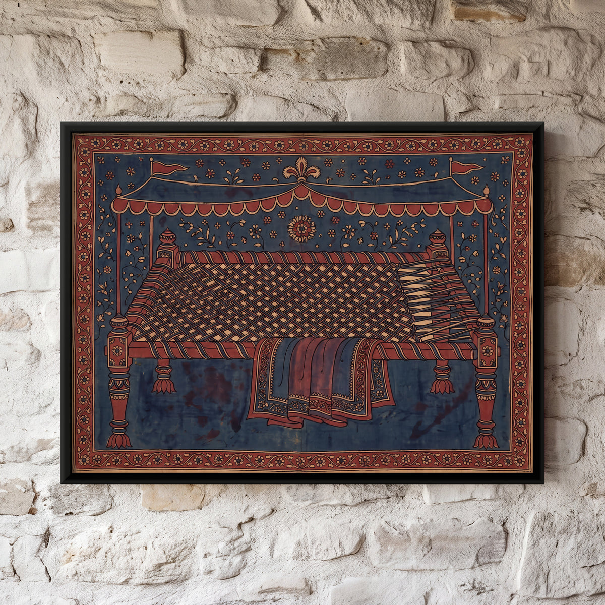 Woven Charpai Bed - framed canvas art hung on a wall