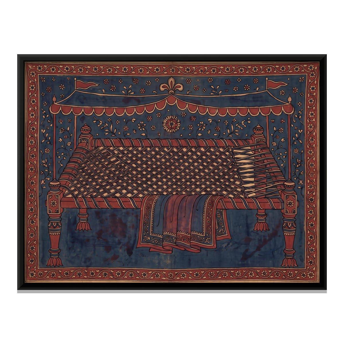 Woven Charpai Bed - framed canvas print, front view