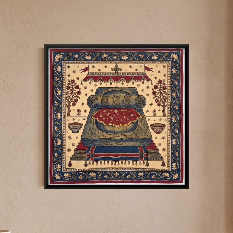 Spice Grinding Stone - framed canvas art hung on a wall