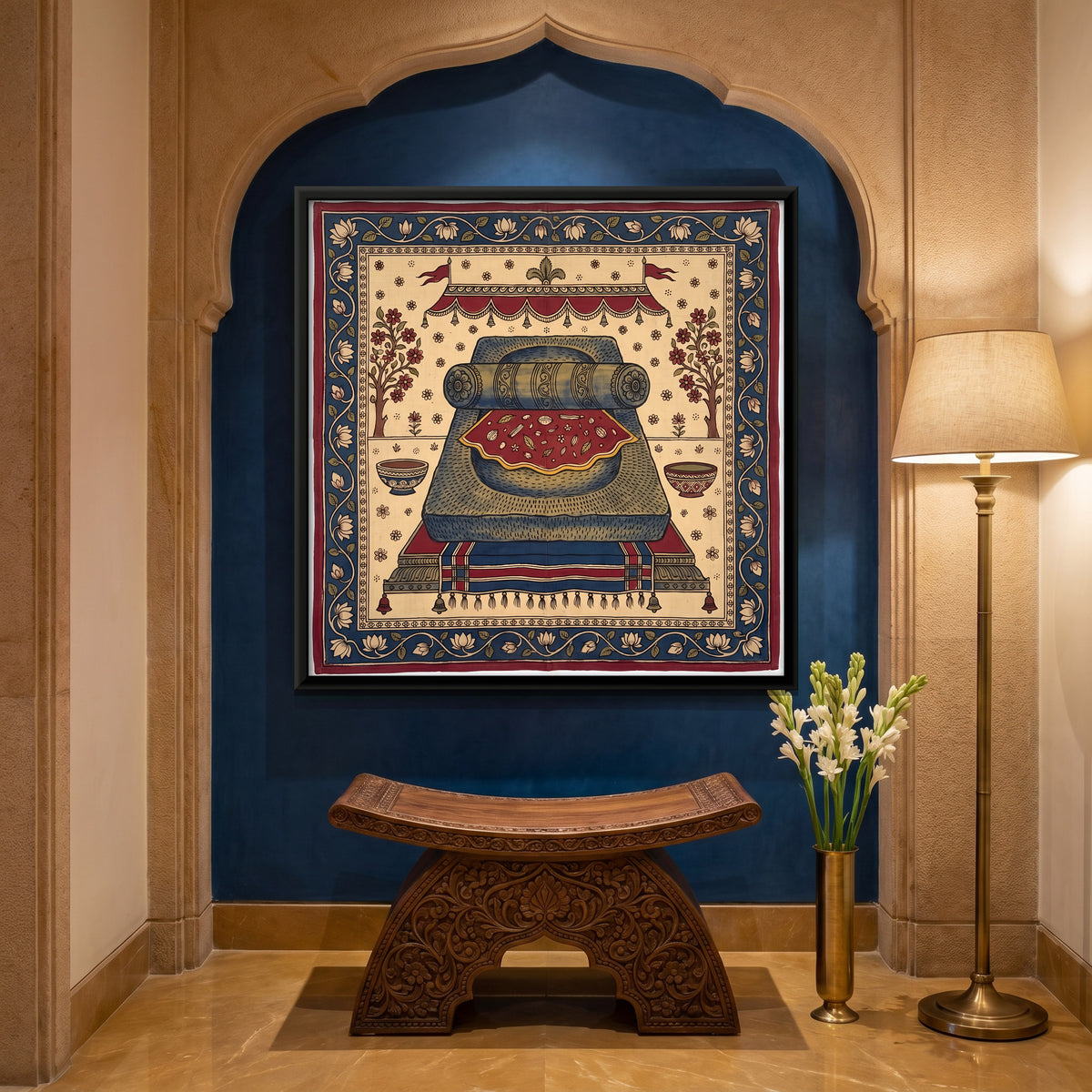 Spice Grinding Stone - canvas art shown in a styled room